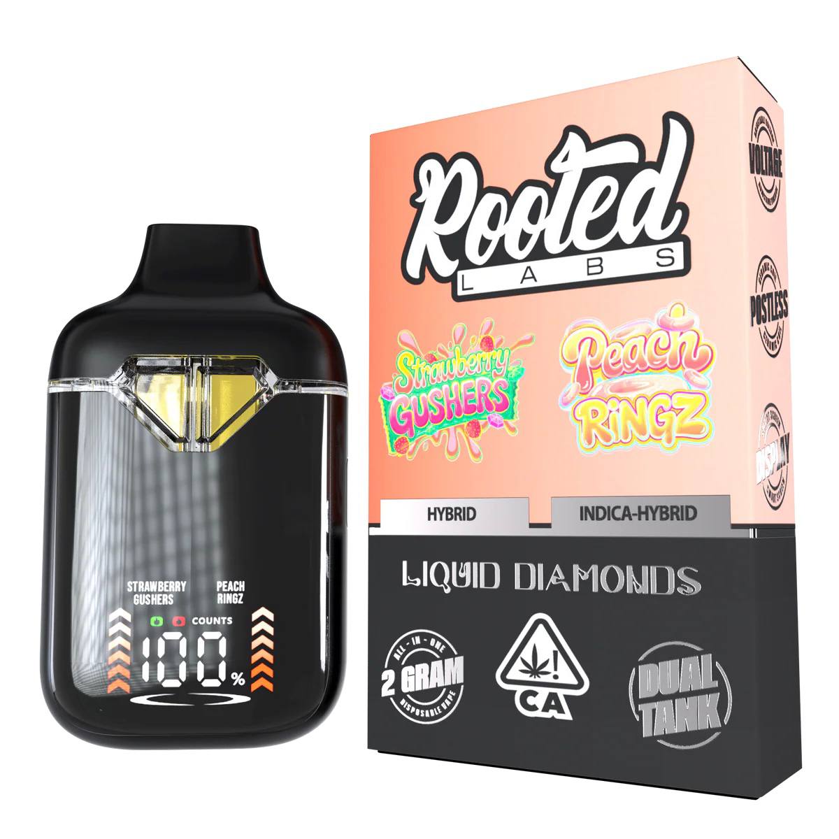 rooted labs strawberry gushers x peach rings 2g disposable