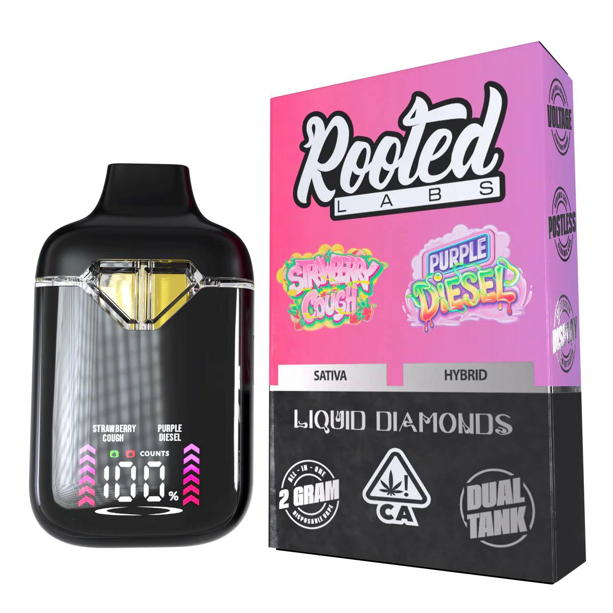 rooted labs strawberry cough x purple diesel 2g disposable