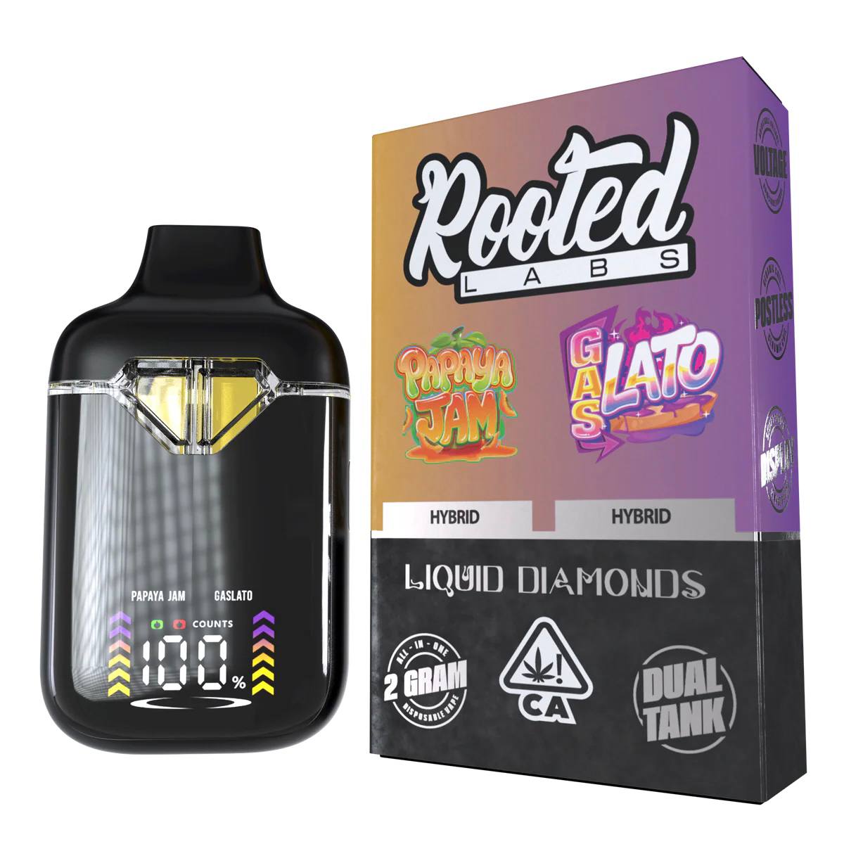 rooted labs papaya jam x gaslato 2g disposable