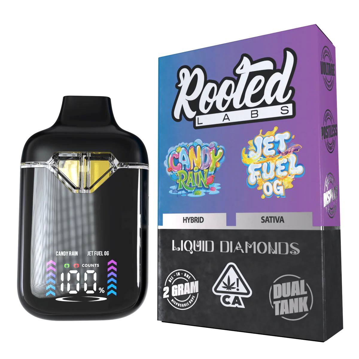 rooted labs candy rain x jet fuel og 2g disposable