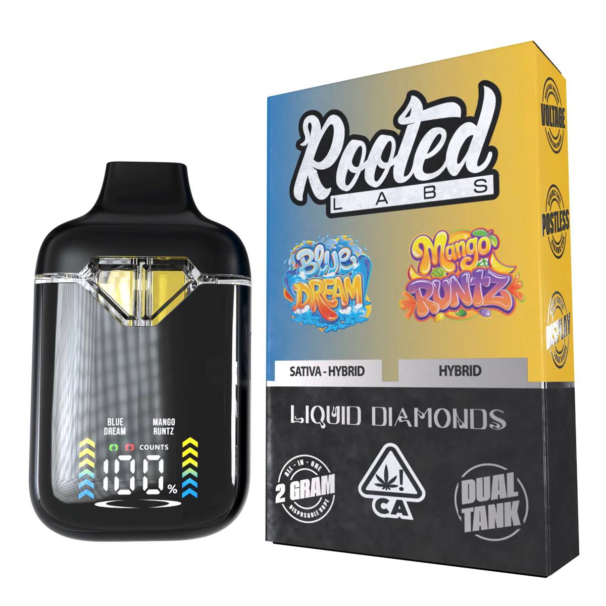 rooted labs blue dream x mango runtz 2g disposable